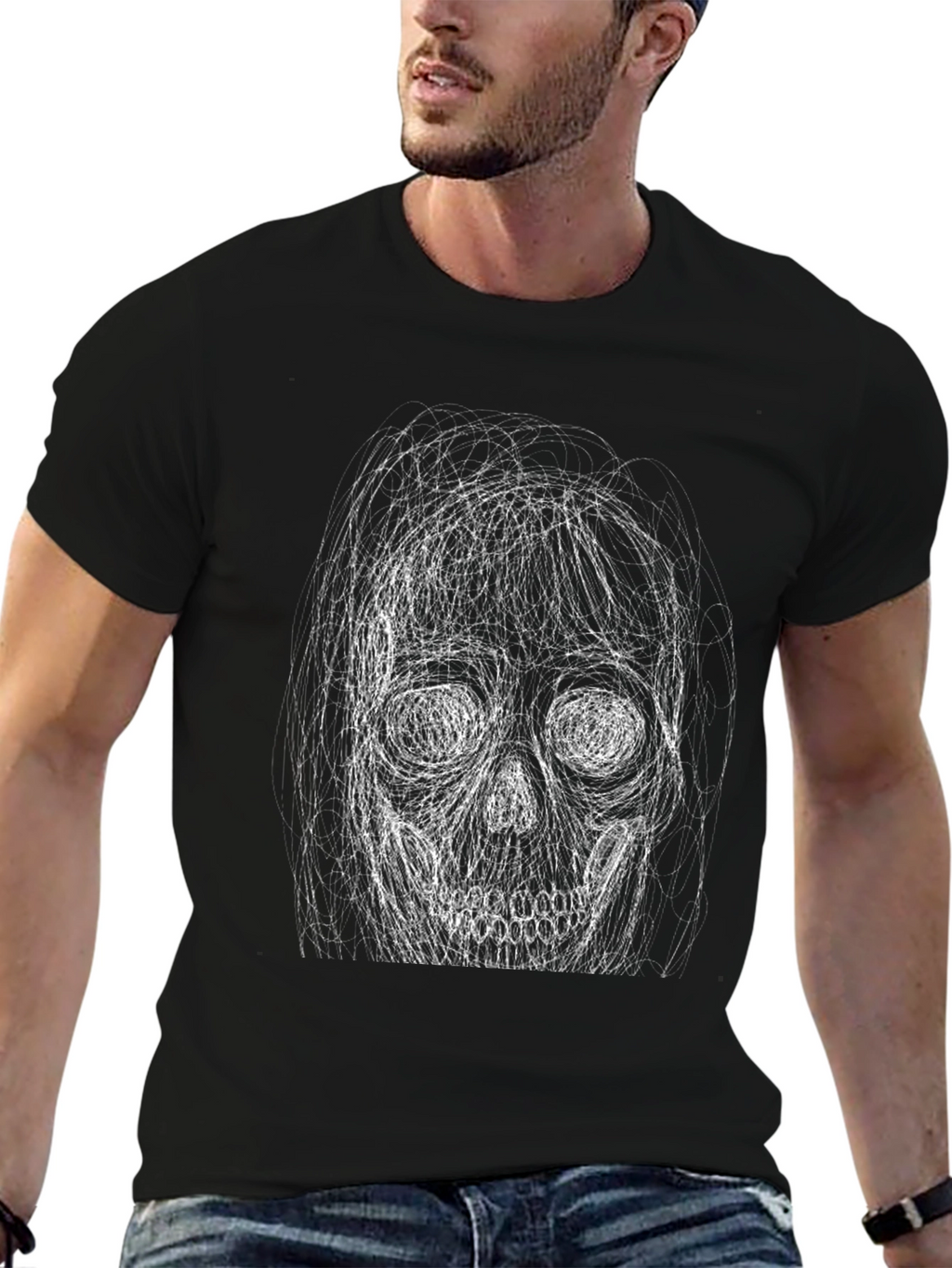 Skull Scribble Tee - Edgy Graphic Print T-Shirt