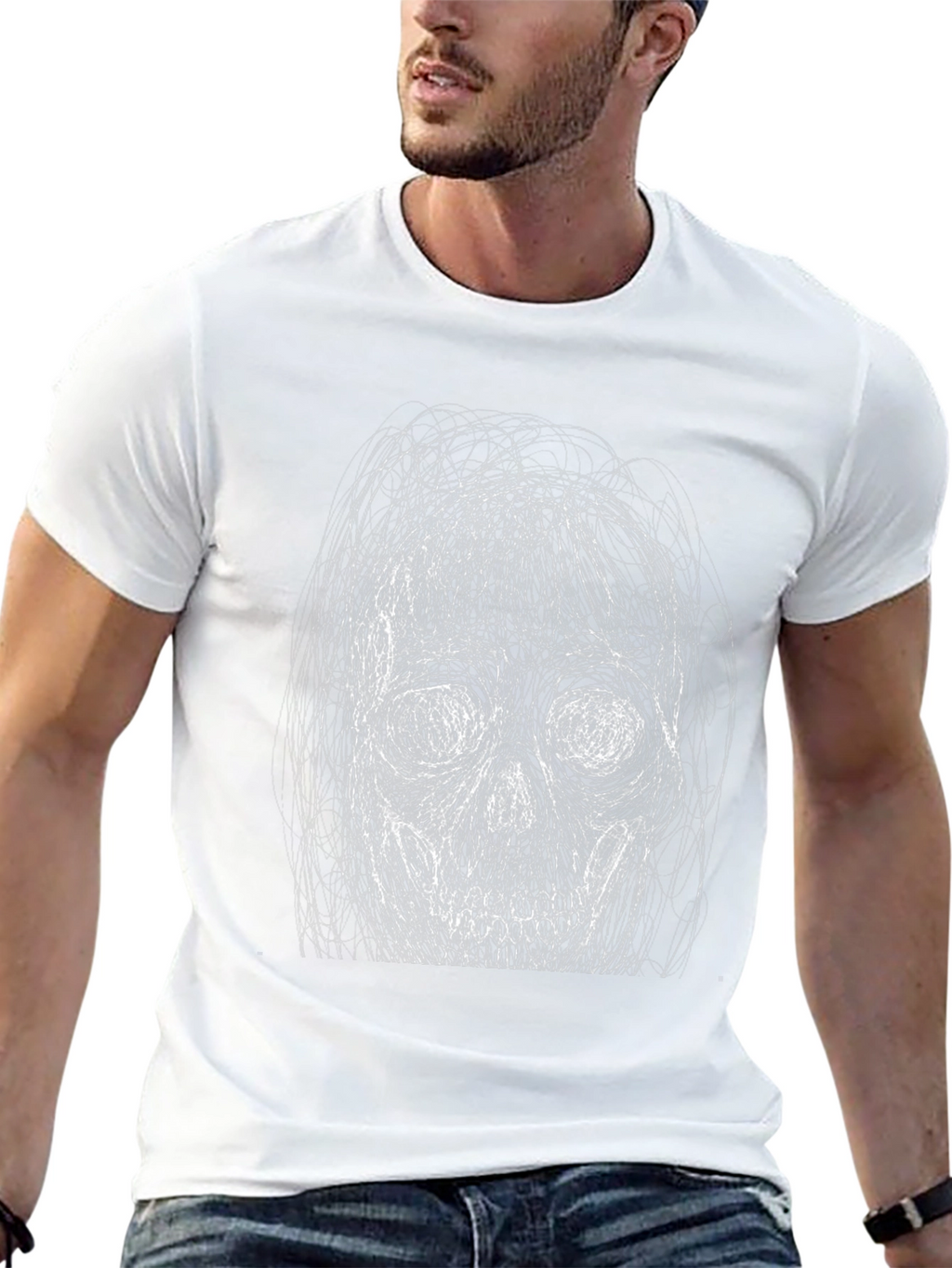 Skull Scribble Tee - Edgy Graphic Print T-Shirt