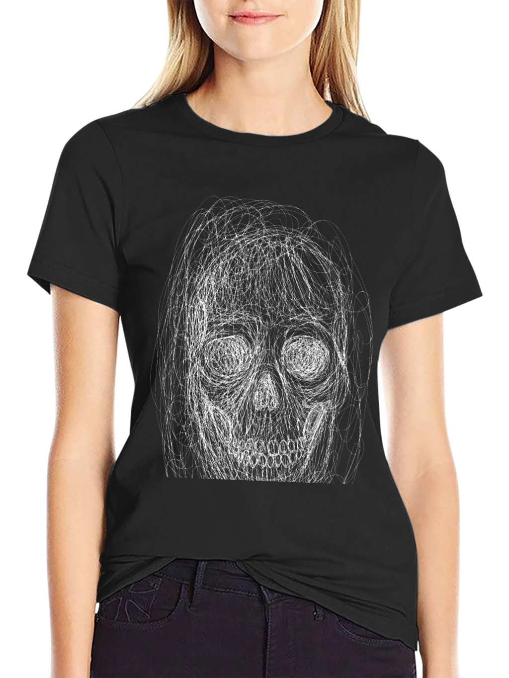 Skull Scribble Tee - Edgy Graphic Print T-Shirt