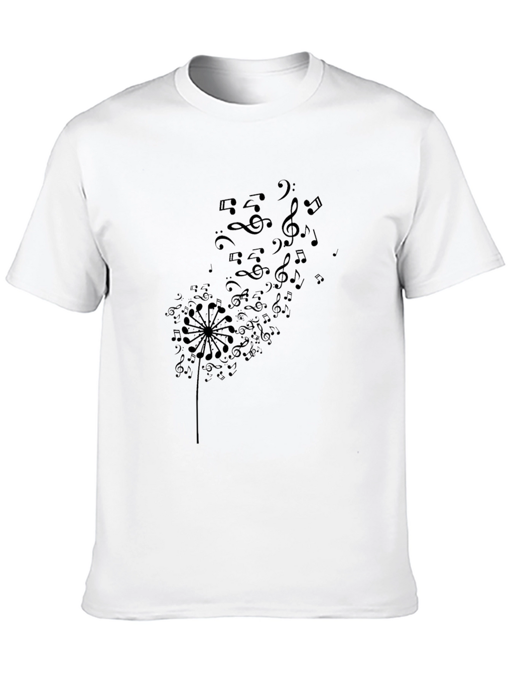 Musical Dandelion Graphic Tee - Black Cotton T-Shirt