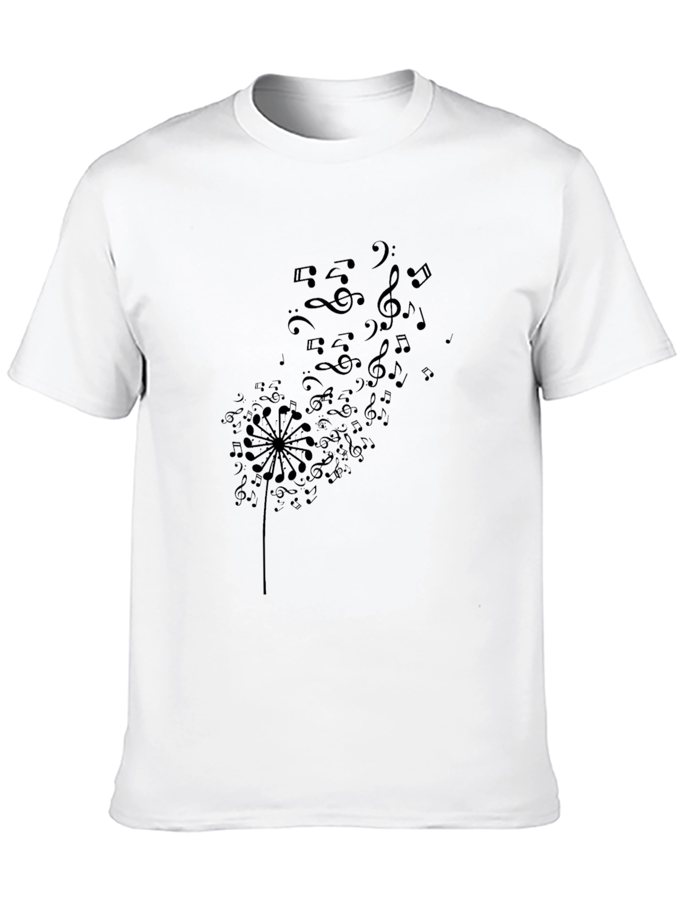 Musical Dandelion Graphic Tee - Black Cotton T-Shirt