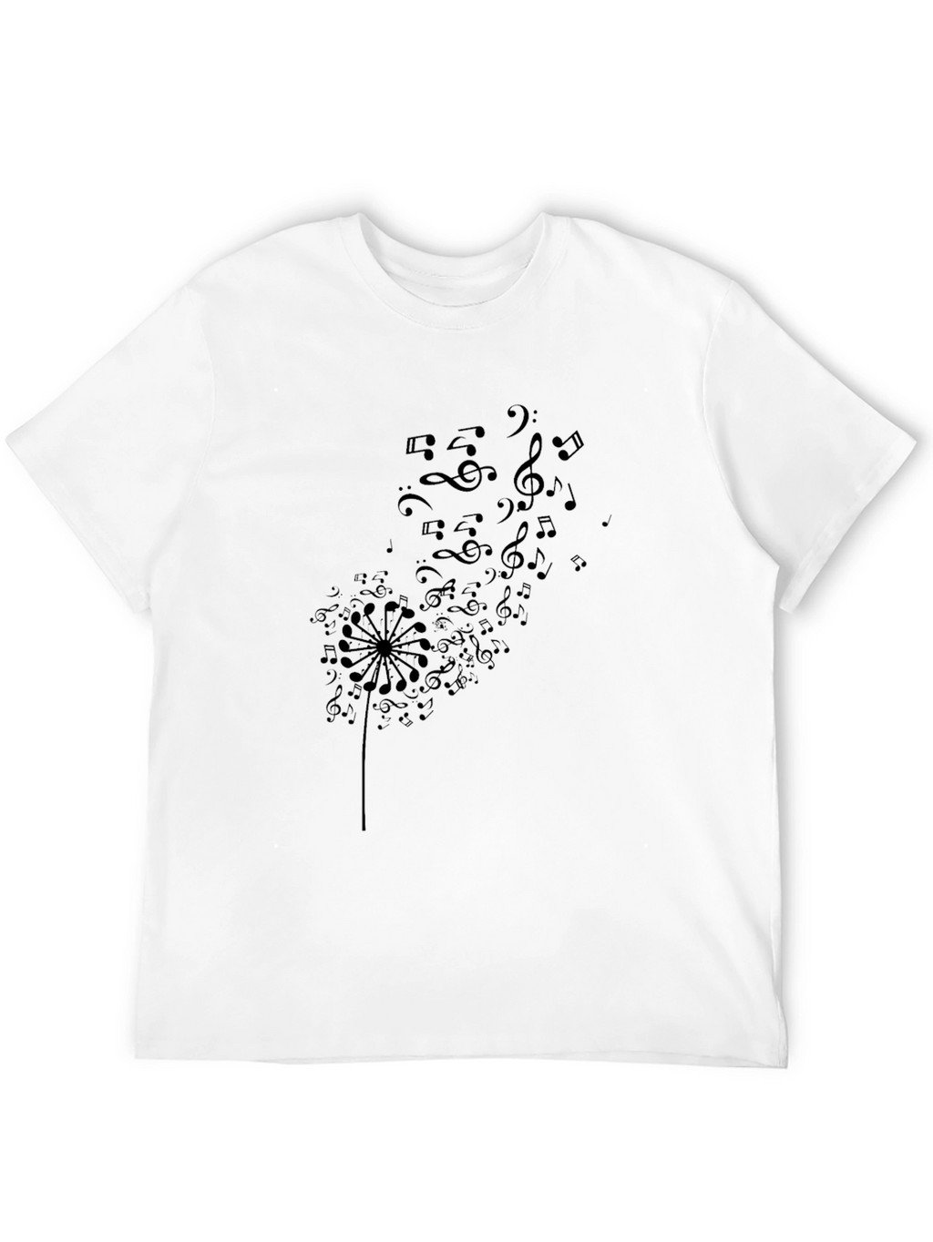 Musical Dandelion Graphic Tee - Black Cotton T-Shirt