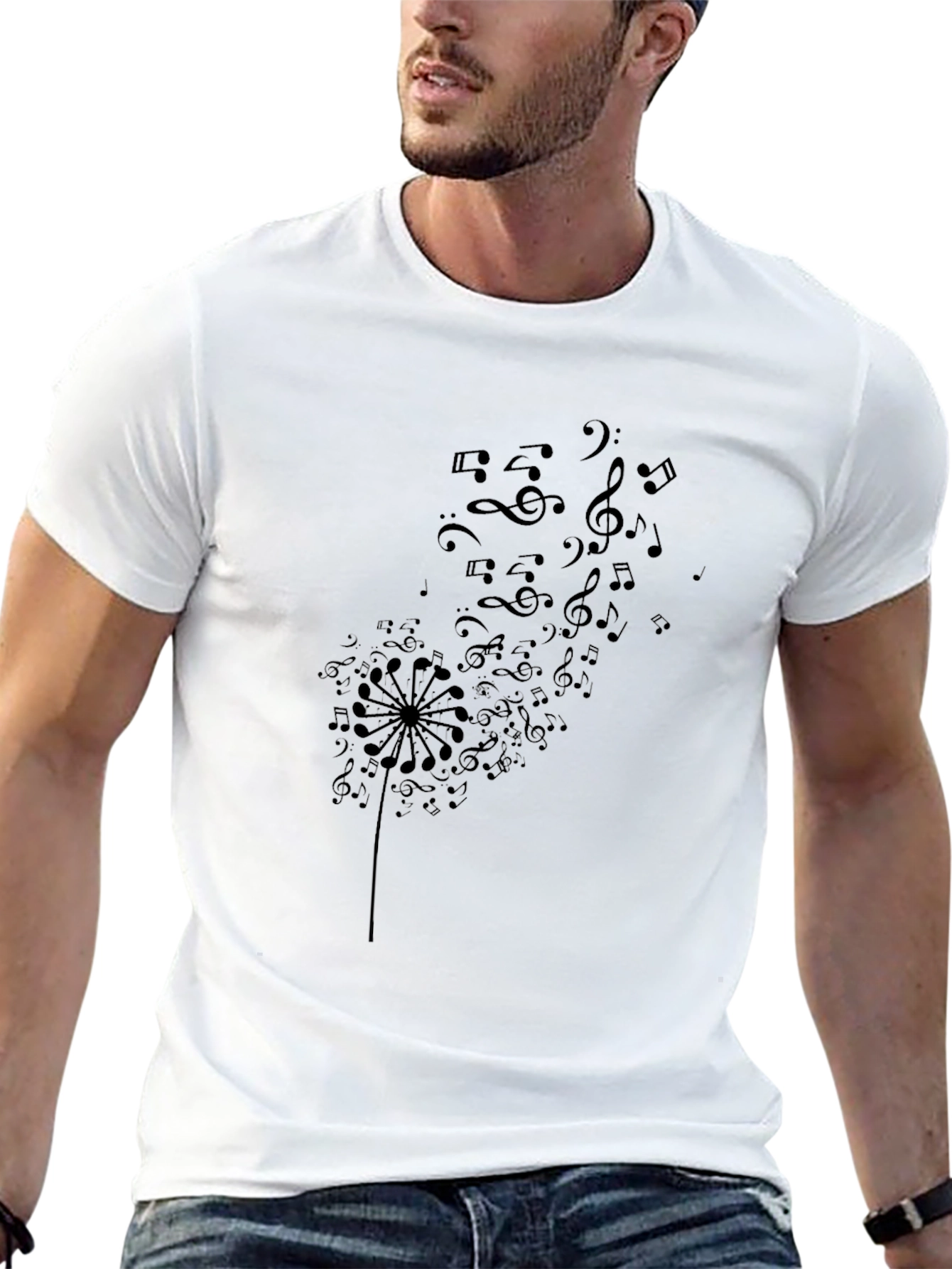 Musical Dandelion Graphic Tee - Black Cotton T-Shirt