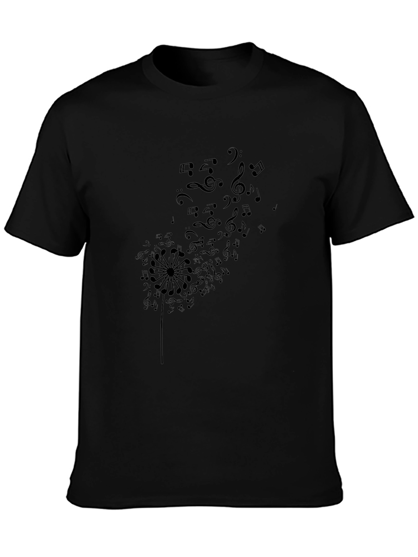 Musical Dandelion Graphic Tee - Black Cotton T-Shirt