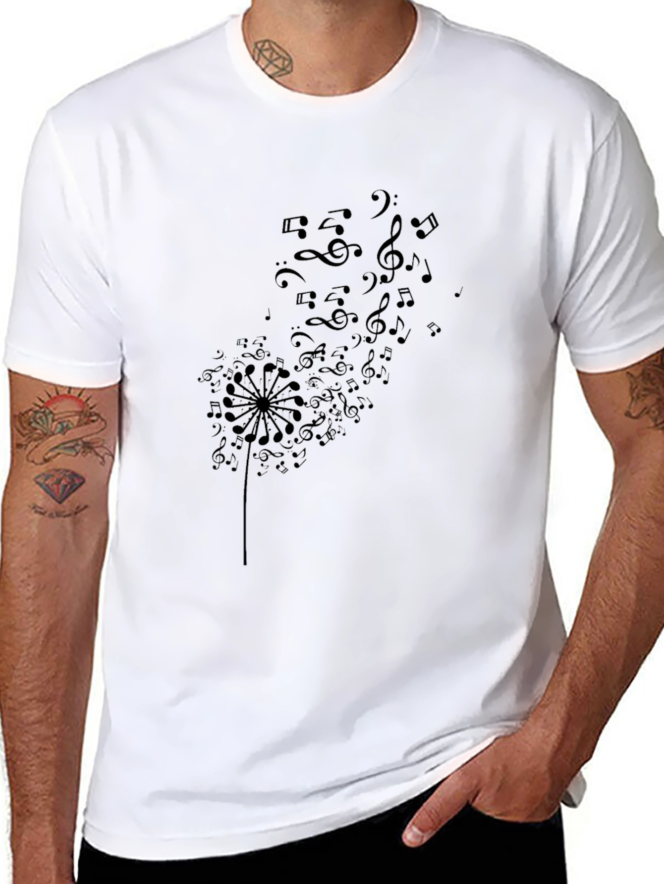 Musical Dandelion Graphic Tee - Black Cotton T-Shirt
