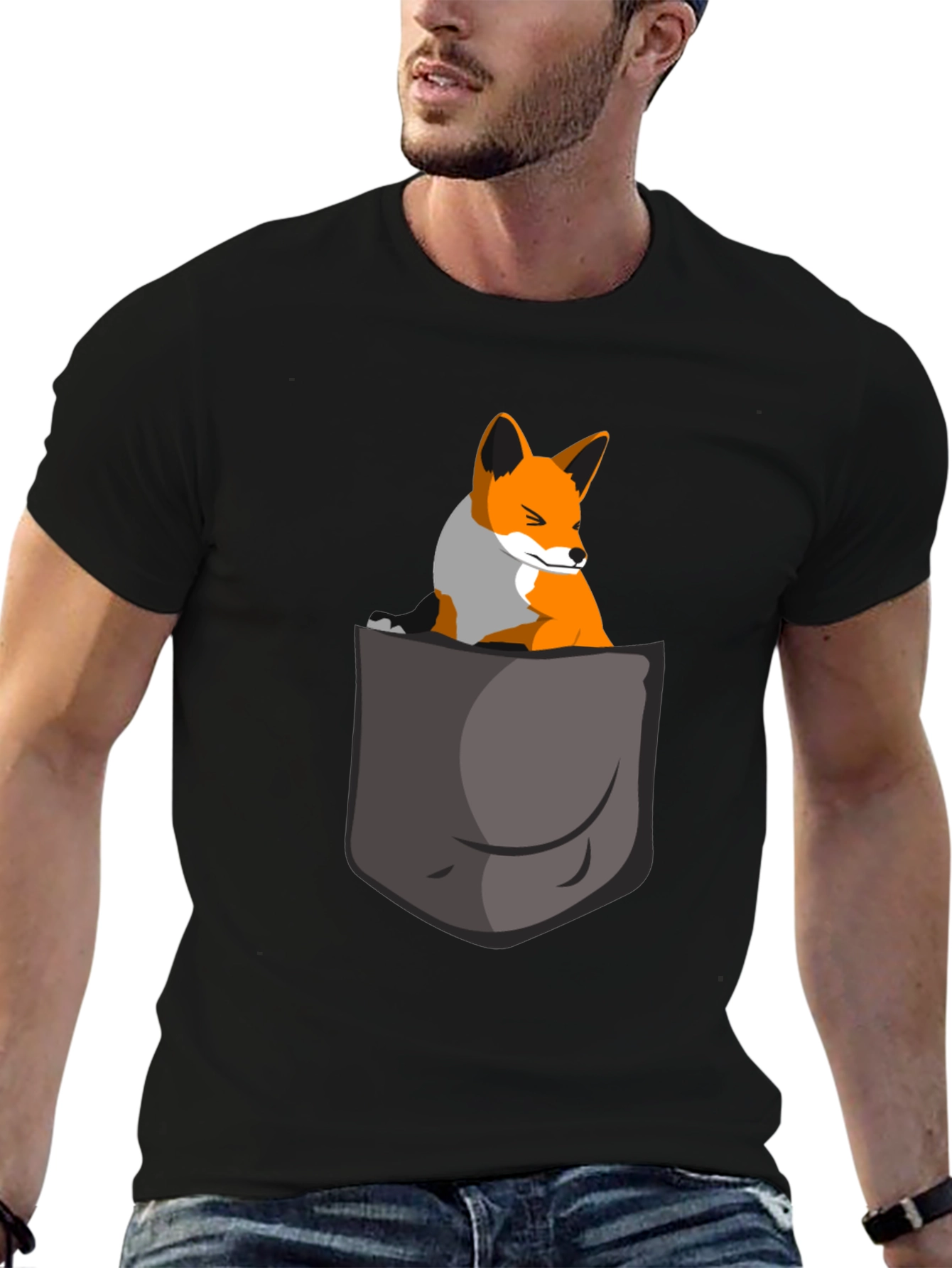 Fox in Pocket Graphic Tee - Cute Animal T-Shirt
