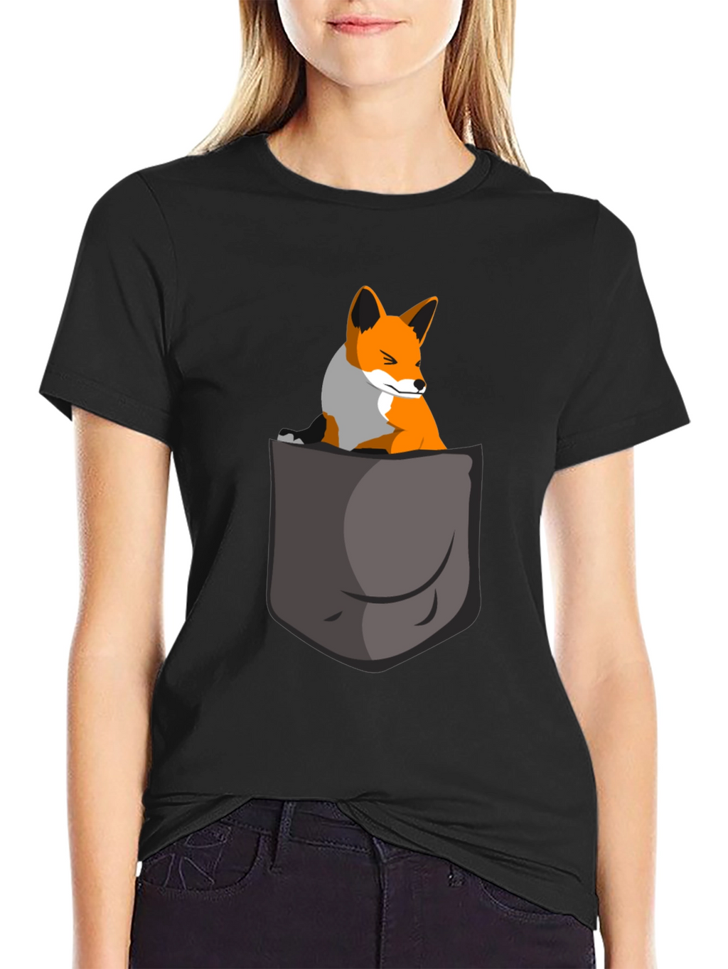 Fox in Pocket Graphic Tee - Cute Animal T-Shirt