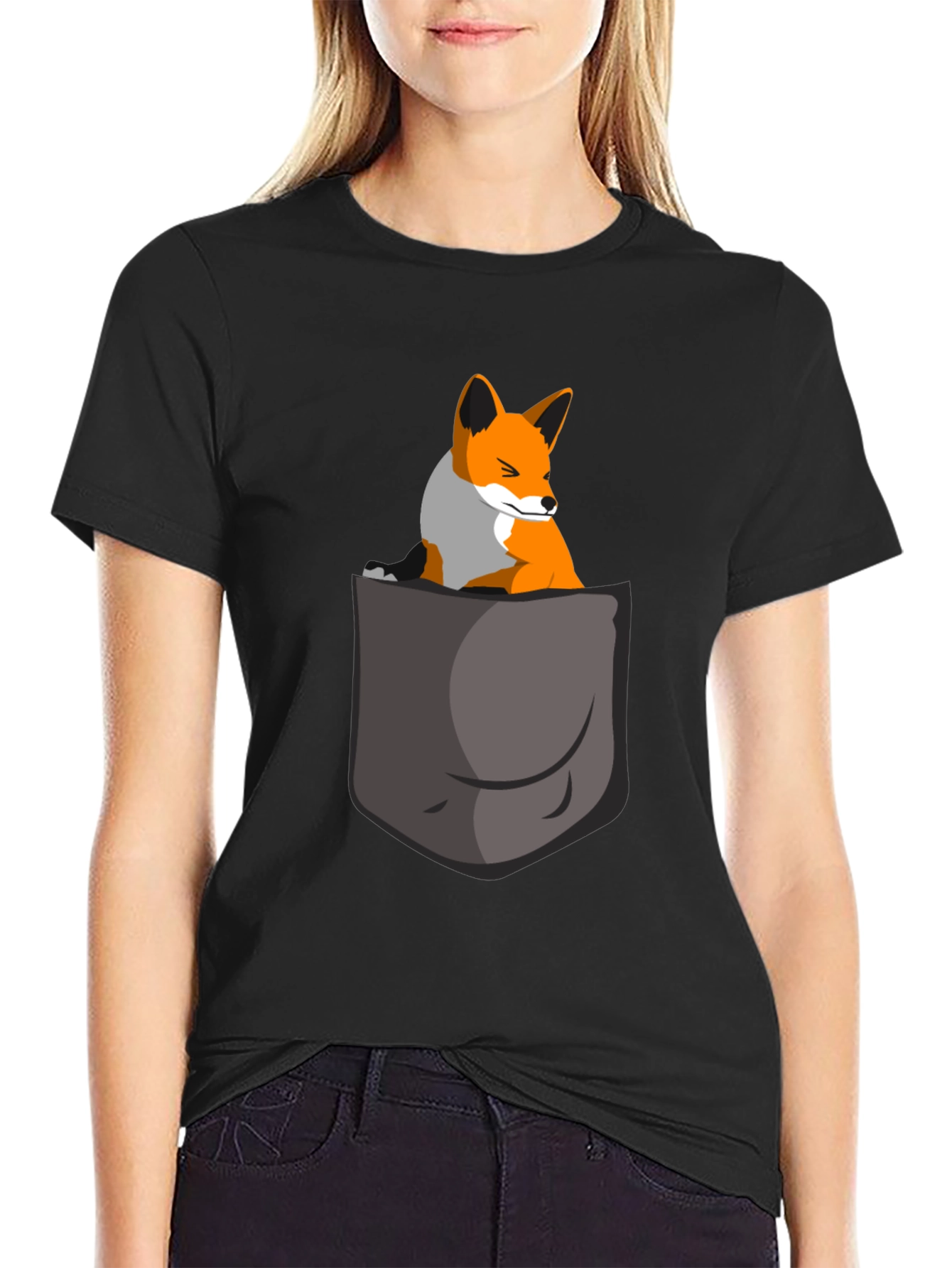 Fox in Pocket Graphic Tee - Cute Animal T-Shirt