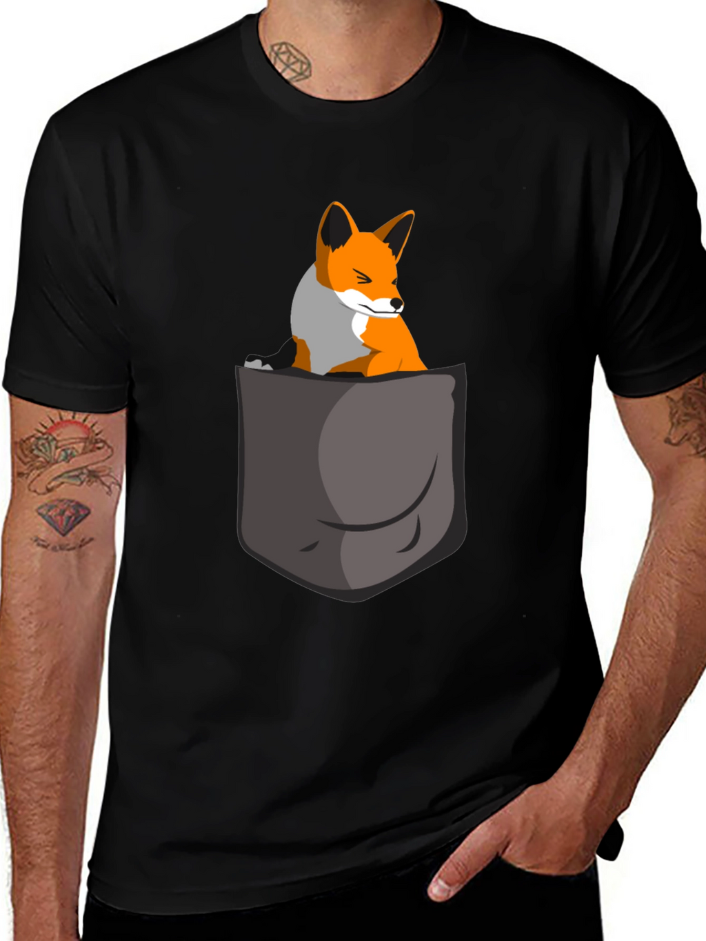 Fox in Pocket Graphic Tee - Cute Animal T-Shirt