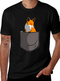 Fox in Pocket Graphic Tee - Cute Animal T-Shirt