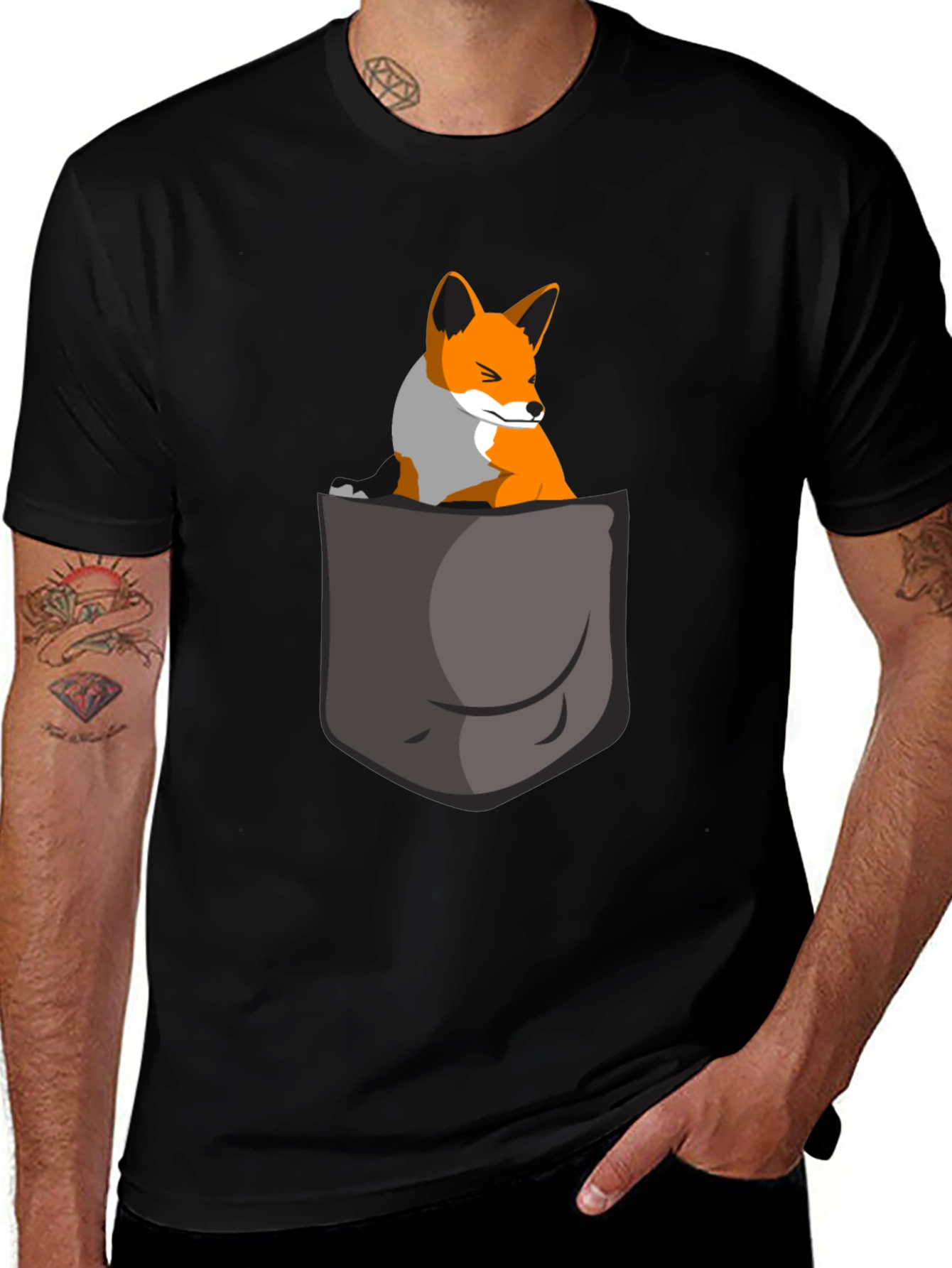 Fox in Pocket Graphic Tee - Cute Animal T-Shirt