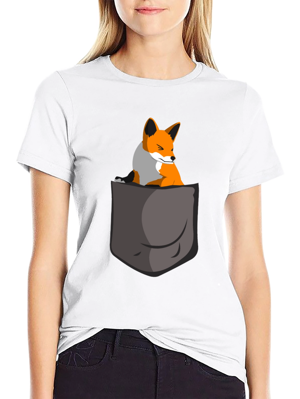 Fox in Pocket Graphic Tee - Cute Animal T-Shirt