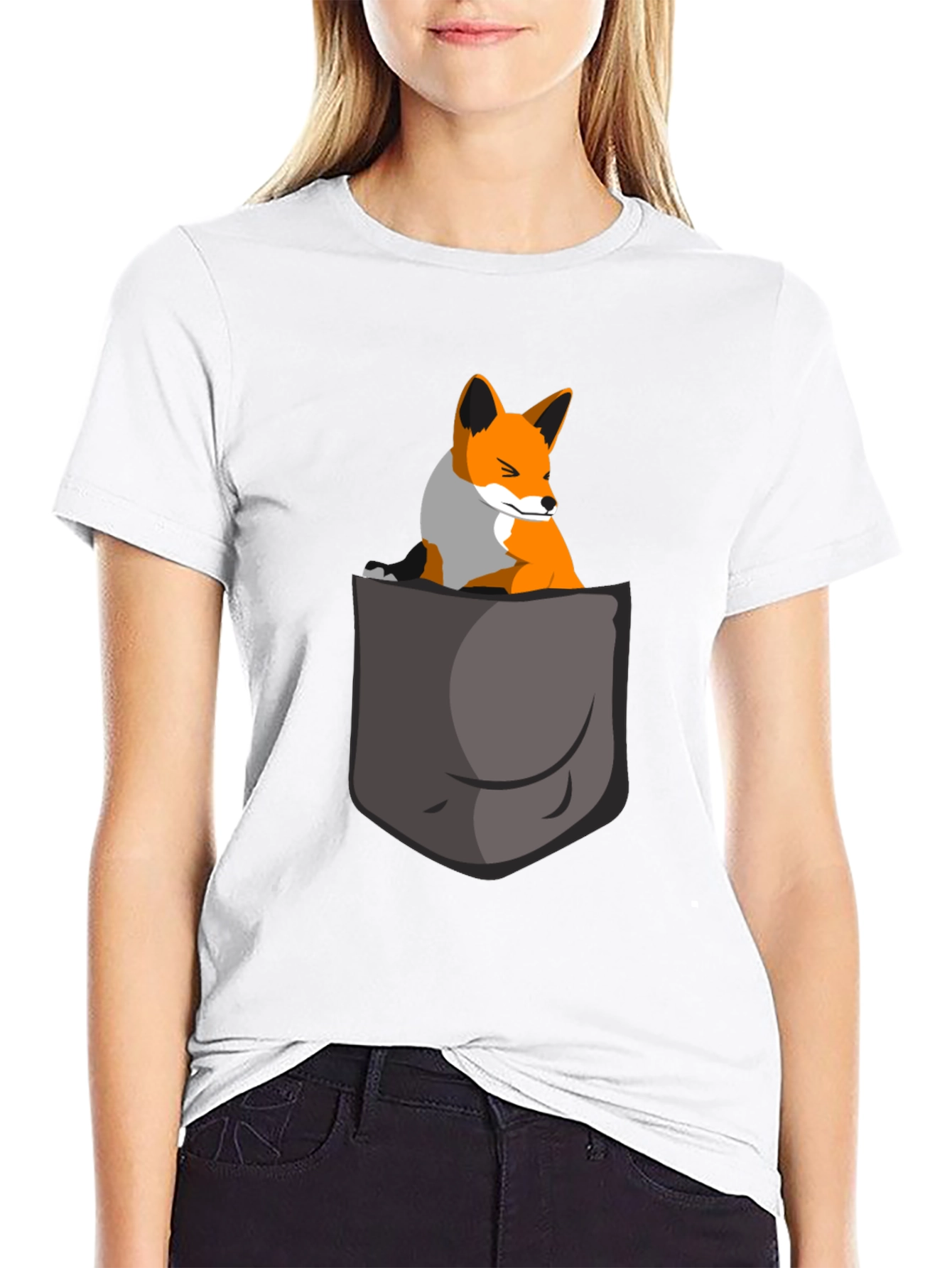 Fox in Pocket Graphic Tee - Cute Animal T-Shirt