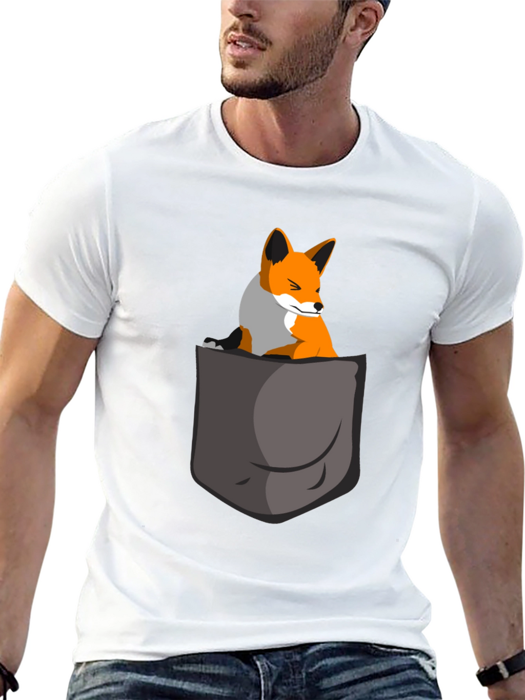 Fox in Pocket Graphic Tee - Cute Animal T-Shirt