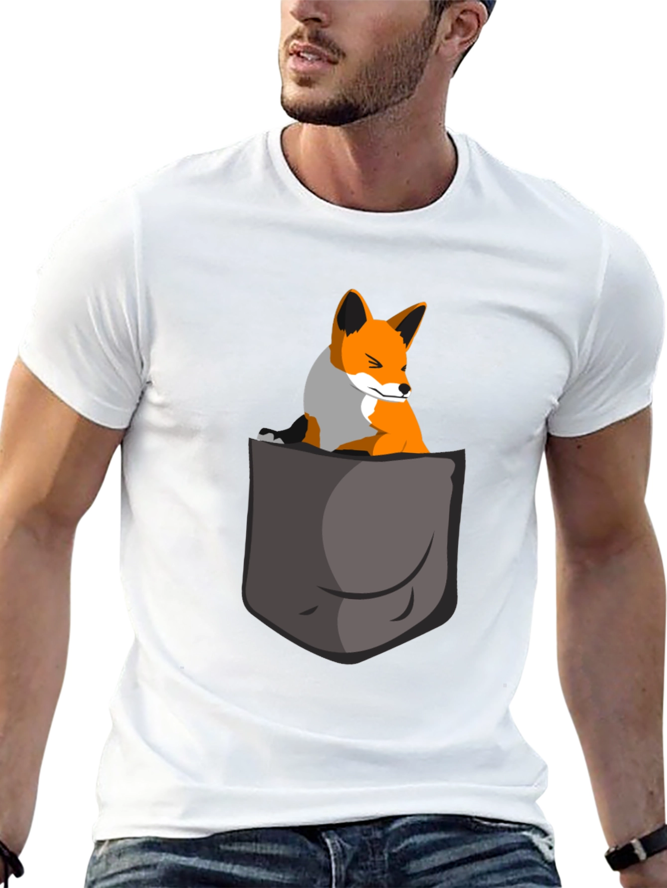 Fox in Pocket Graphic Tee - Cute Animal T-Shirt