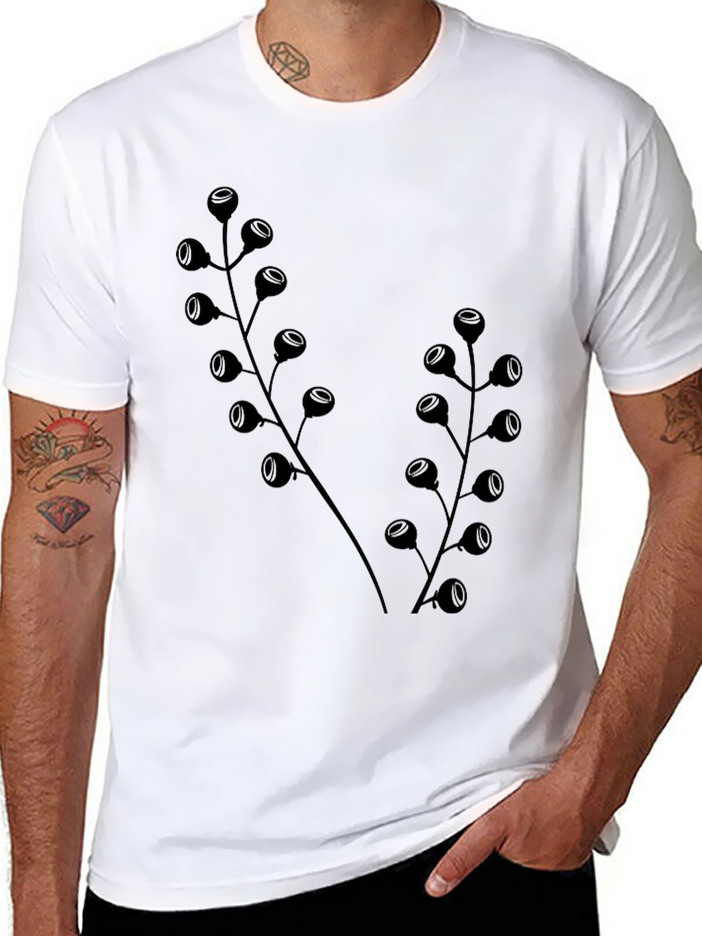 Botanical Black T-Shirt - Modern Plant Design