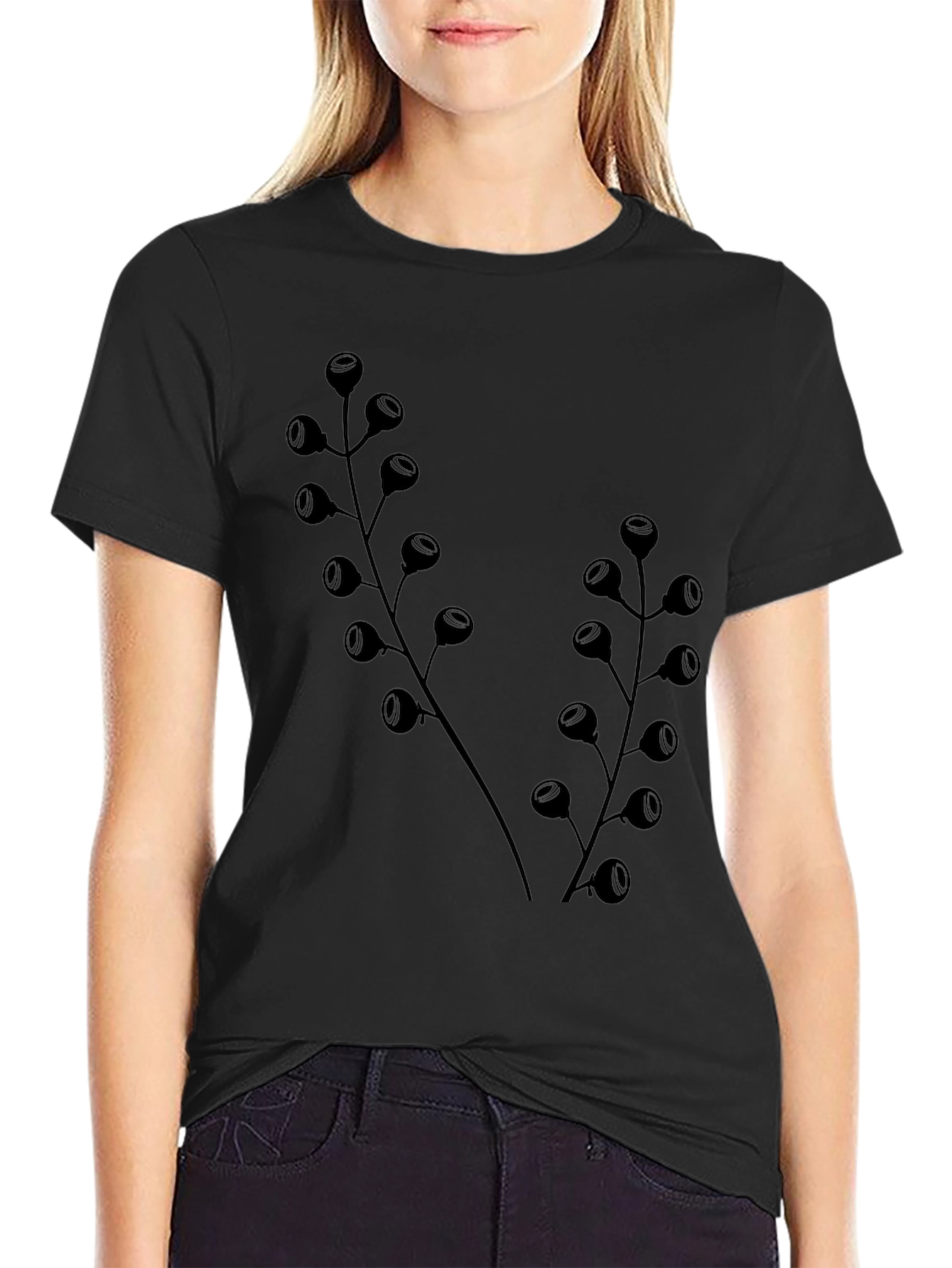 Botanical Black T-Shirt - Modern Plant Design