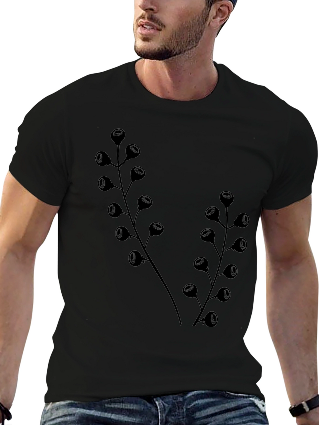 Botanical Black T-Shirt - Modern Plant Design