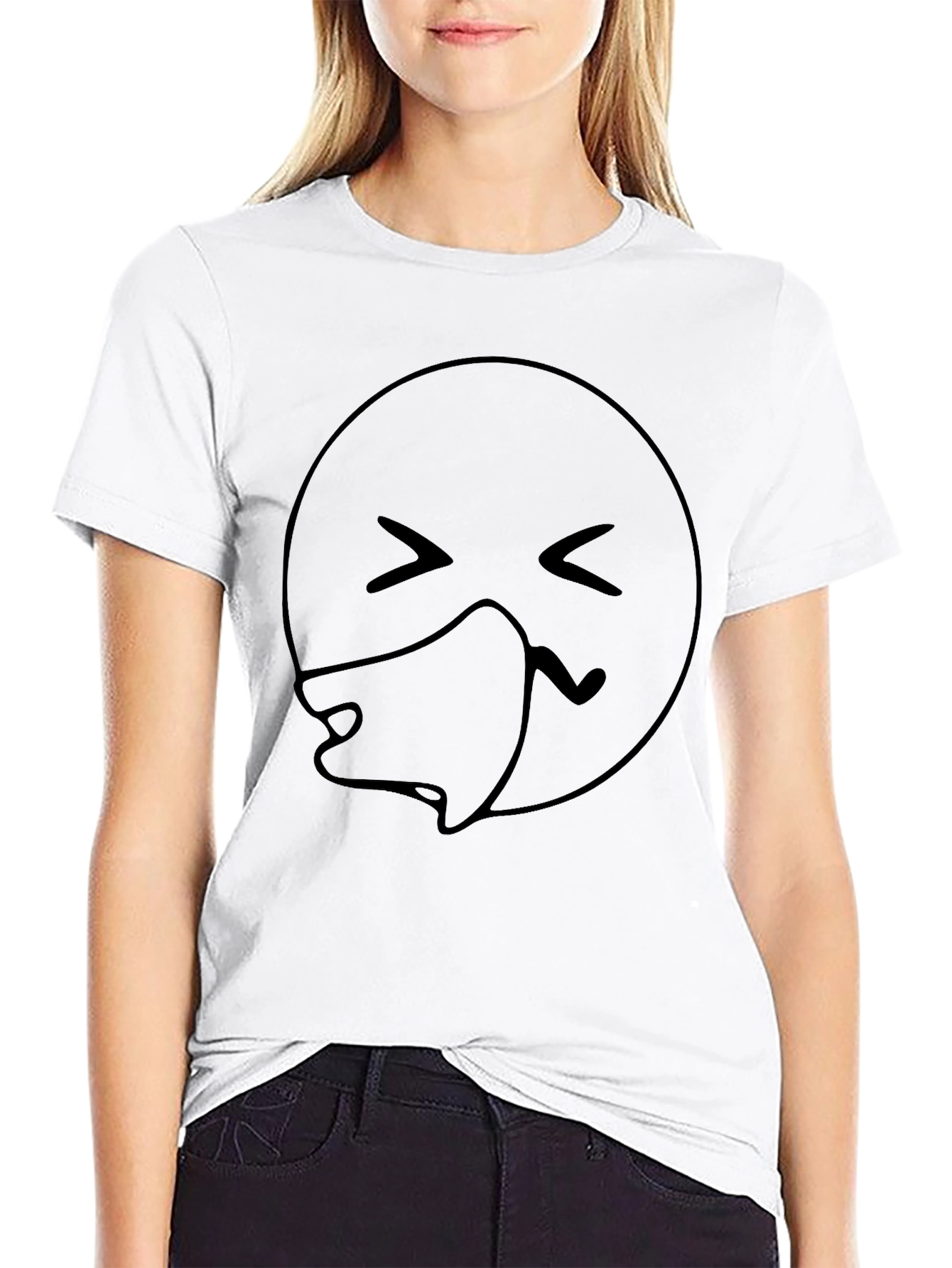 Sneezing Emoji Black T-Shirt - Unisex Casual Tee