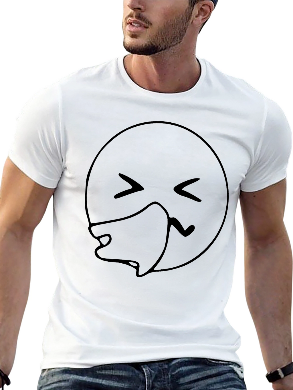 Sneezing Emoji Black T-Shirt - Unisex Casual Tee