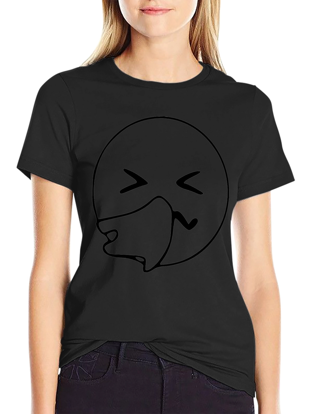 Sneezing Emoji Black T-Shirt - Unisex Casual Tee
