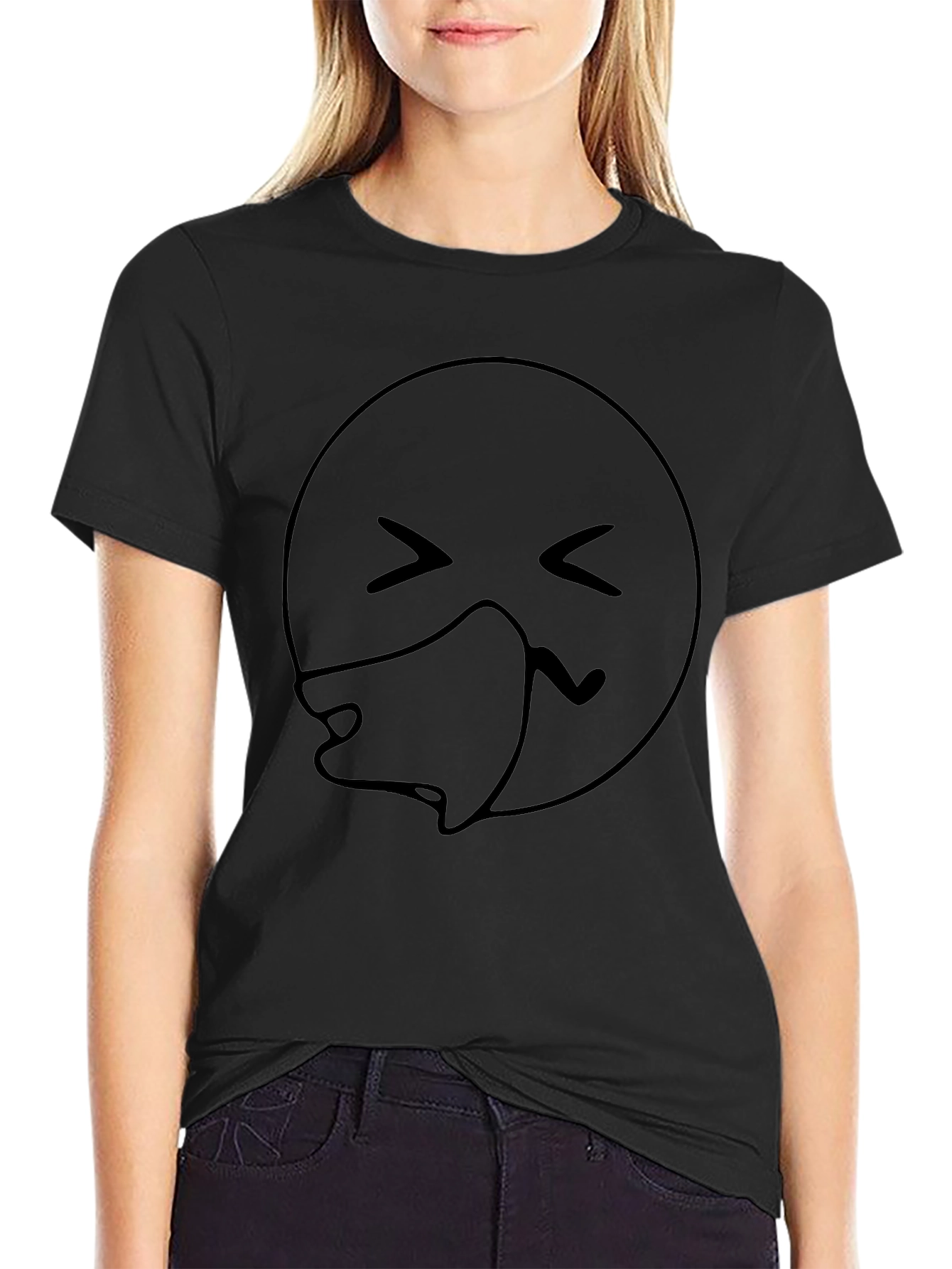 Sneezing Emoji Black T-Shirt - Unisex Casual Tee