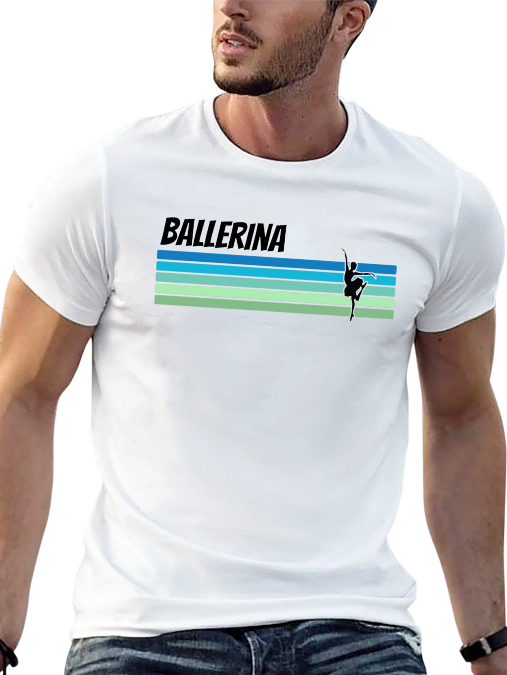 Ballerina Graphic T-Shirt - Retro Stripe Design