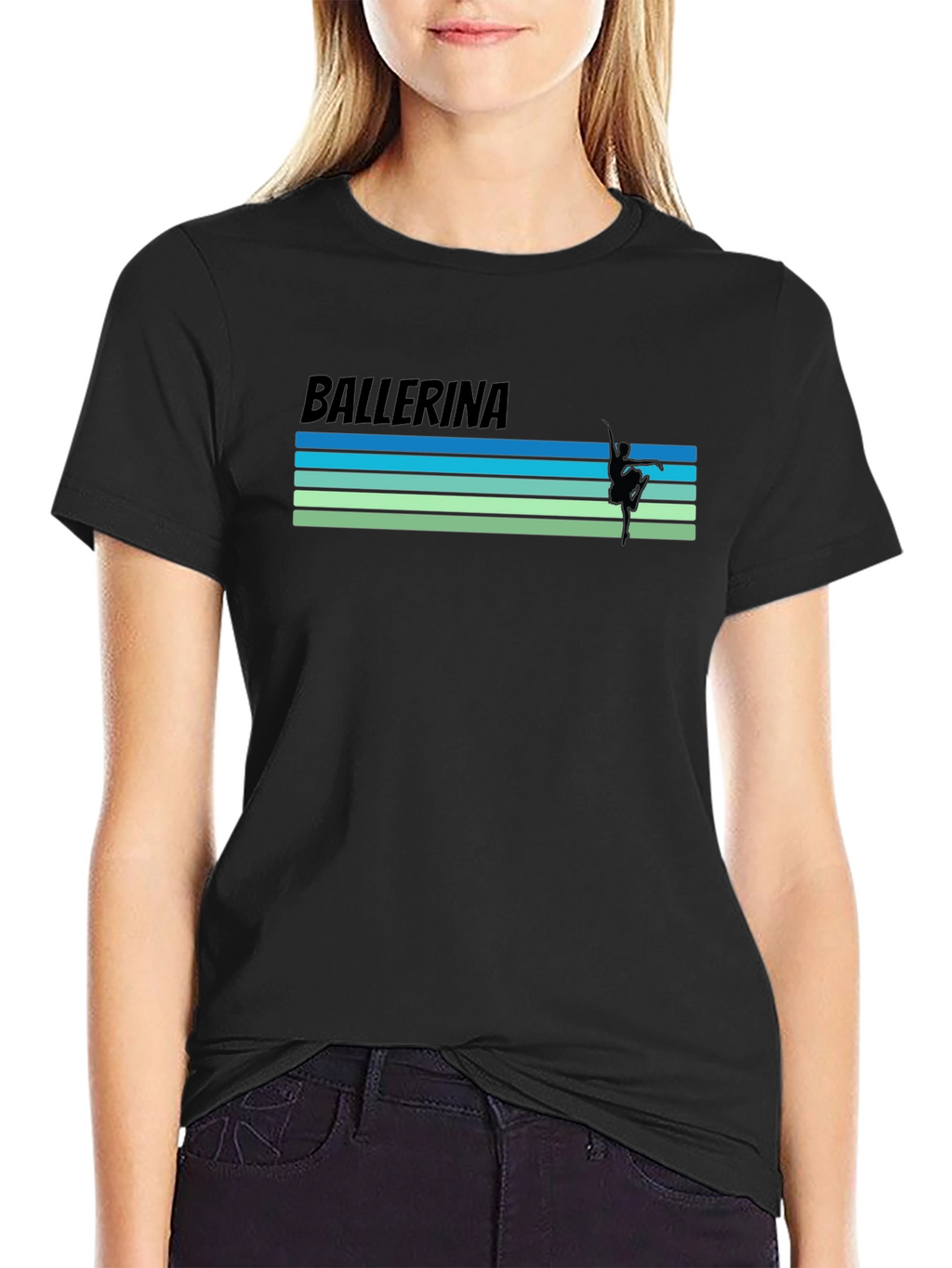 Ballerina Graphic T-Shirt - Retro Stripe Design