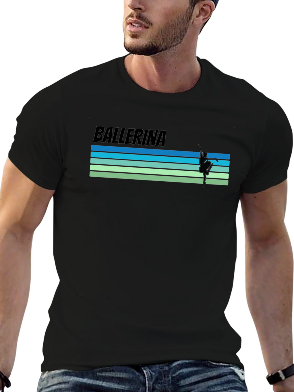 Ballerina Graphic T-Shirt - Retro Stripe Design