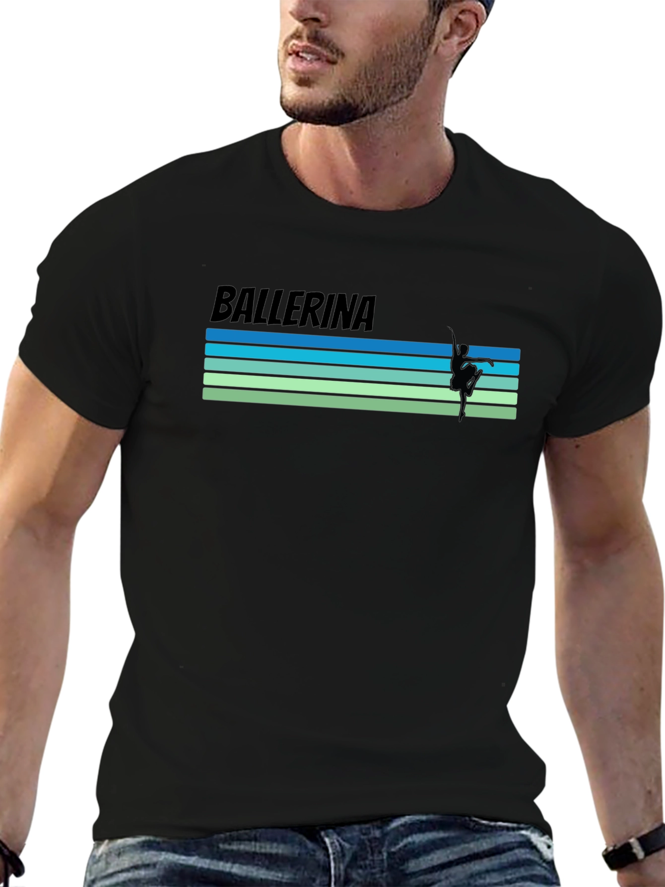 Ballerina Graphic T-Shirt - Retro Stripe Design
