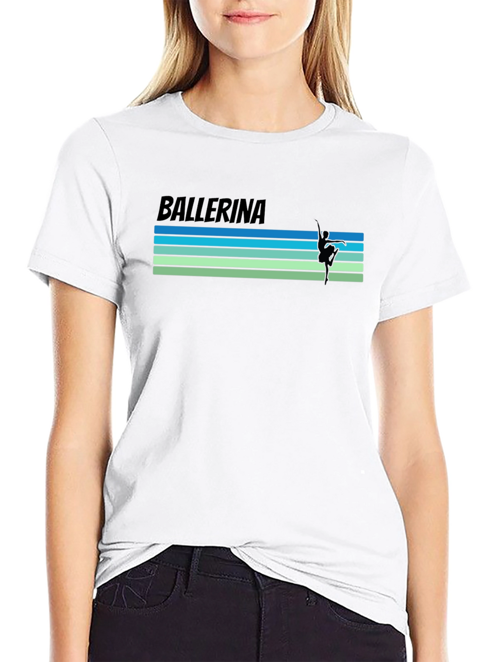Ballerina Graphic T-Shirt - Retro Stripe Design