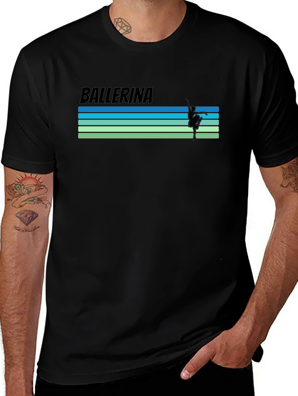 Ballerina Graphic T-Shirt - Retro Stripe Design