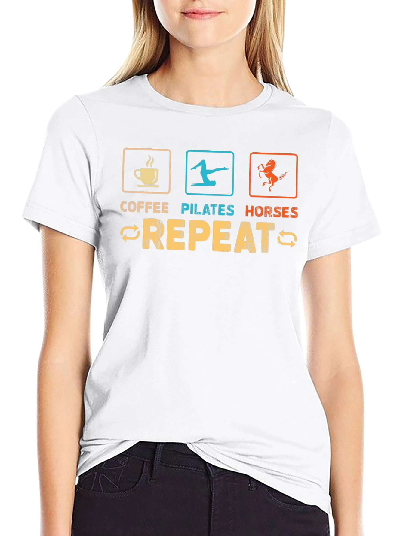 Coffee Pilates Horses Repeat Graphic Tee