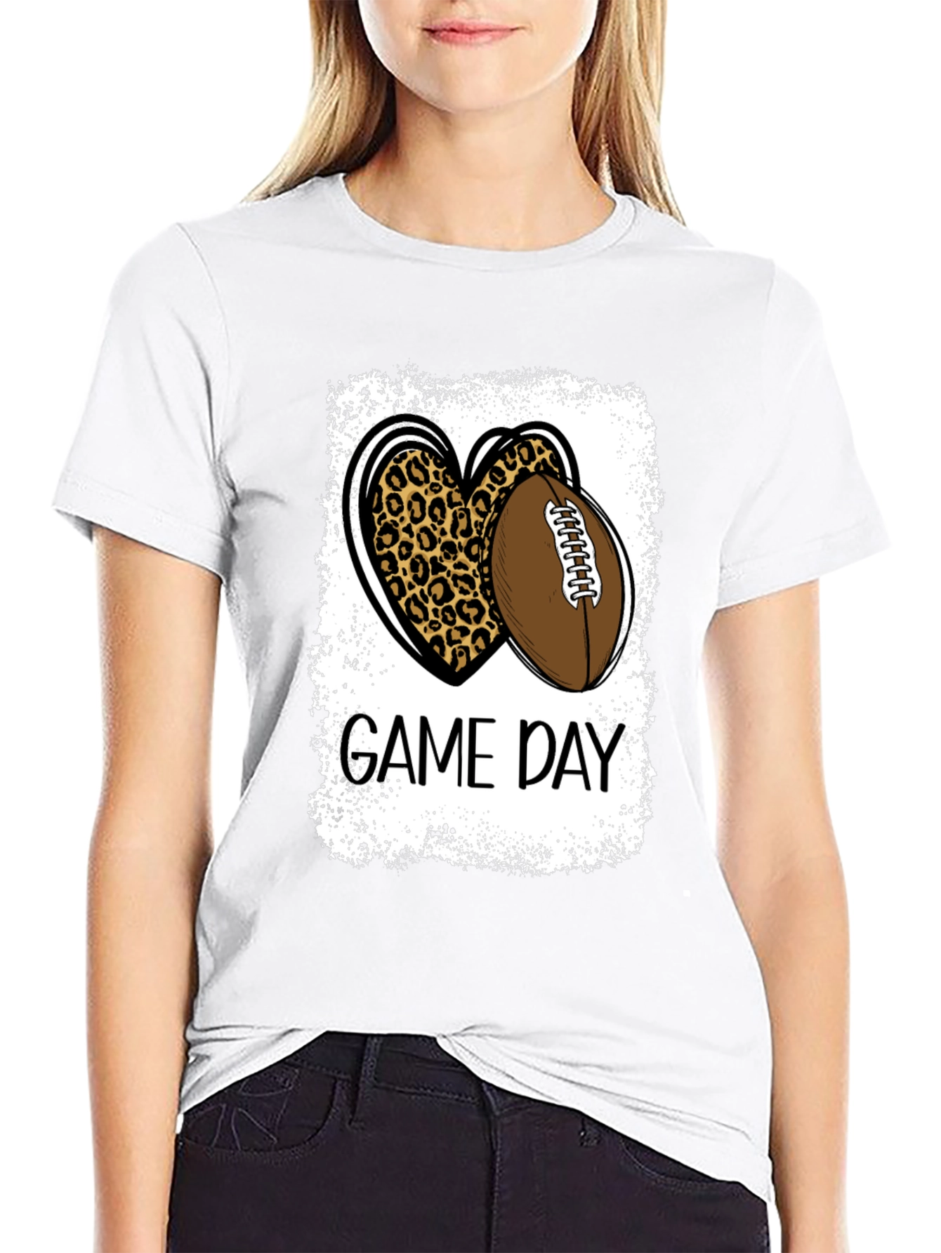 Game Day Leopard Heart Football T-Shirt