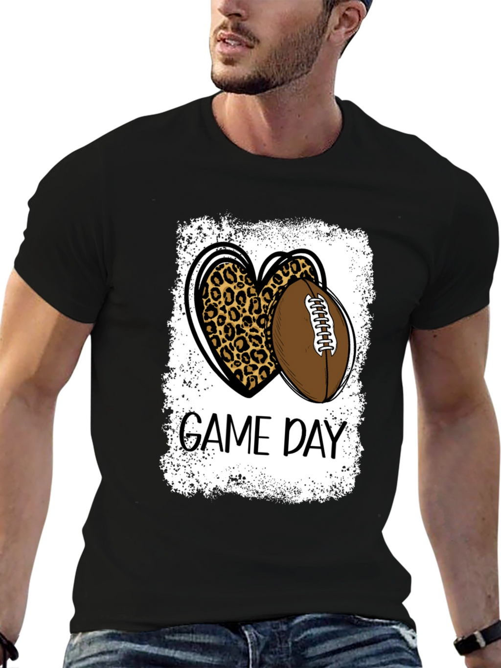 Game Day Leopard Heart Football T-Shirt