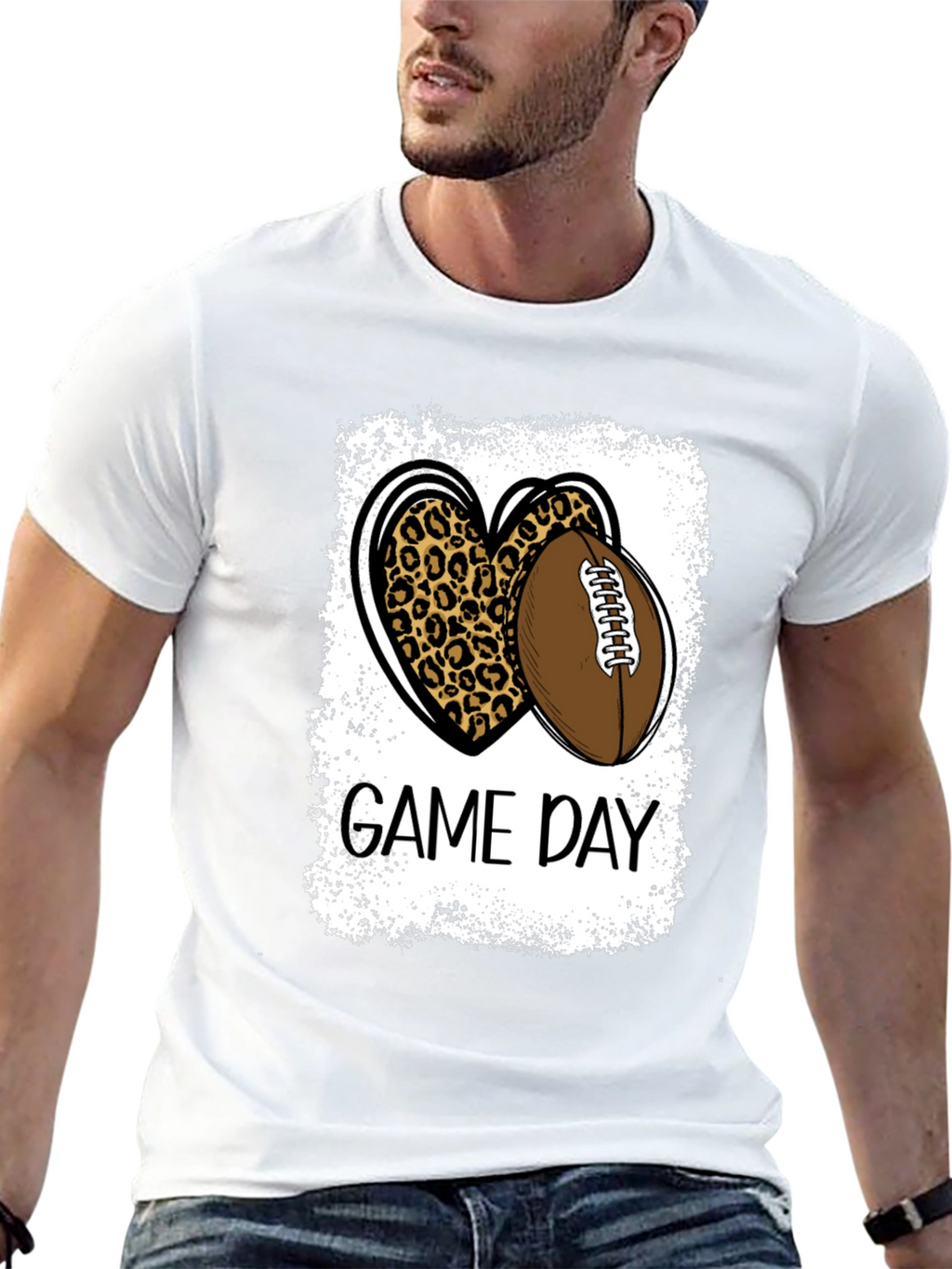 Game Day Leopard Heart Football T-Shirt
