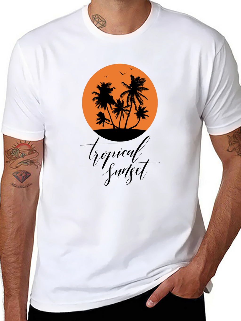 Tropical Sunset Black Graphic T-Shirt