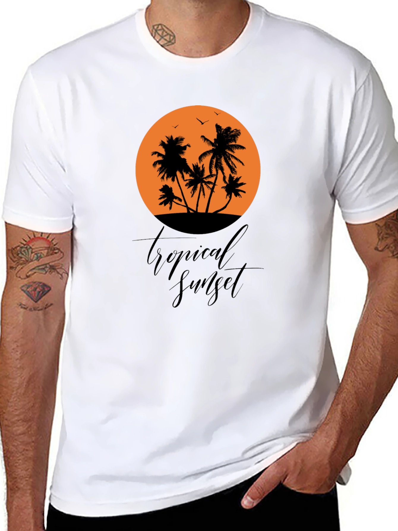 Tropical Sunset Black Graphic T-Shirt