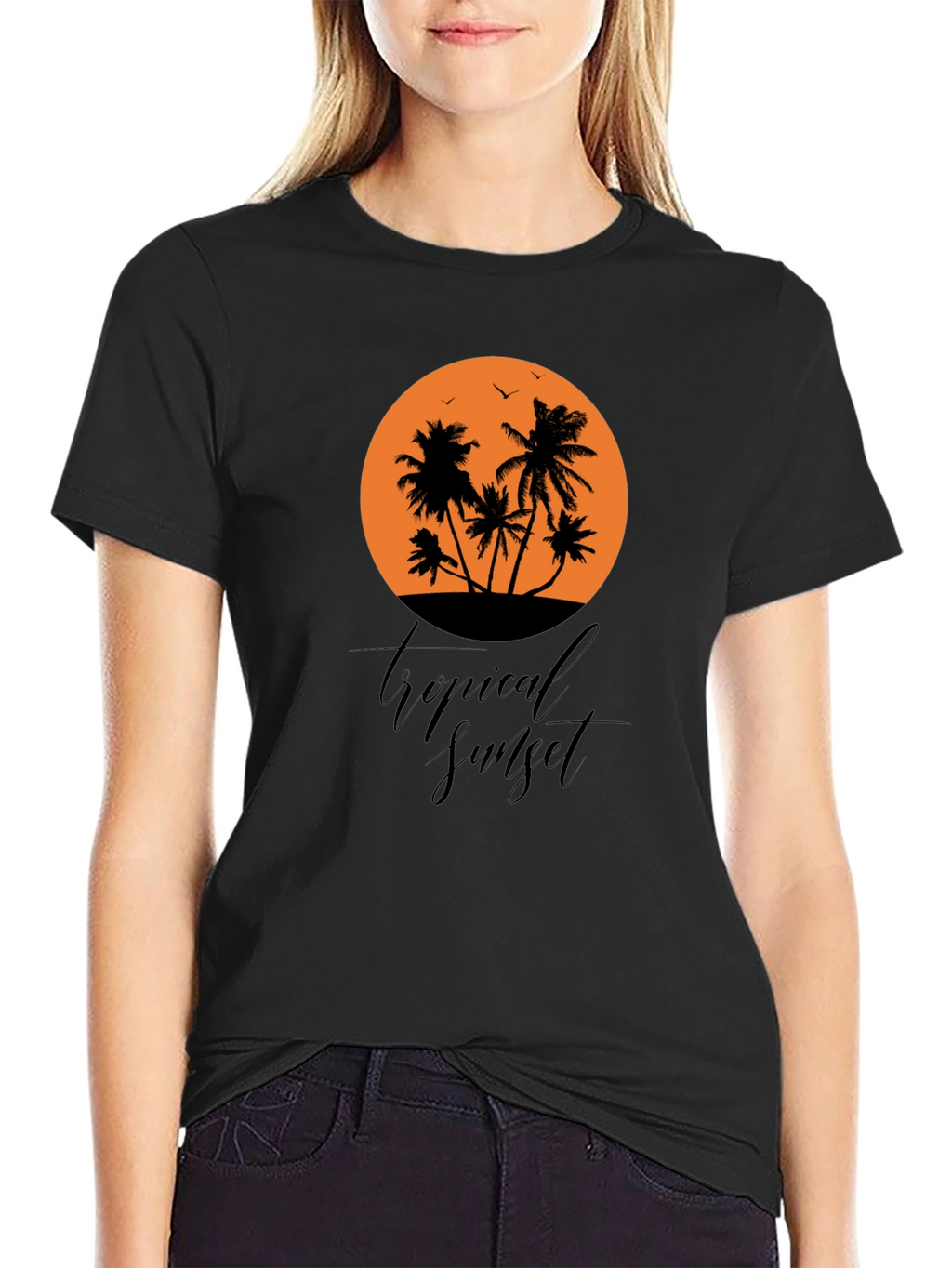 Tropical Sunset Black Graphic T-Shirt