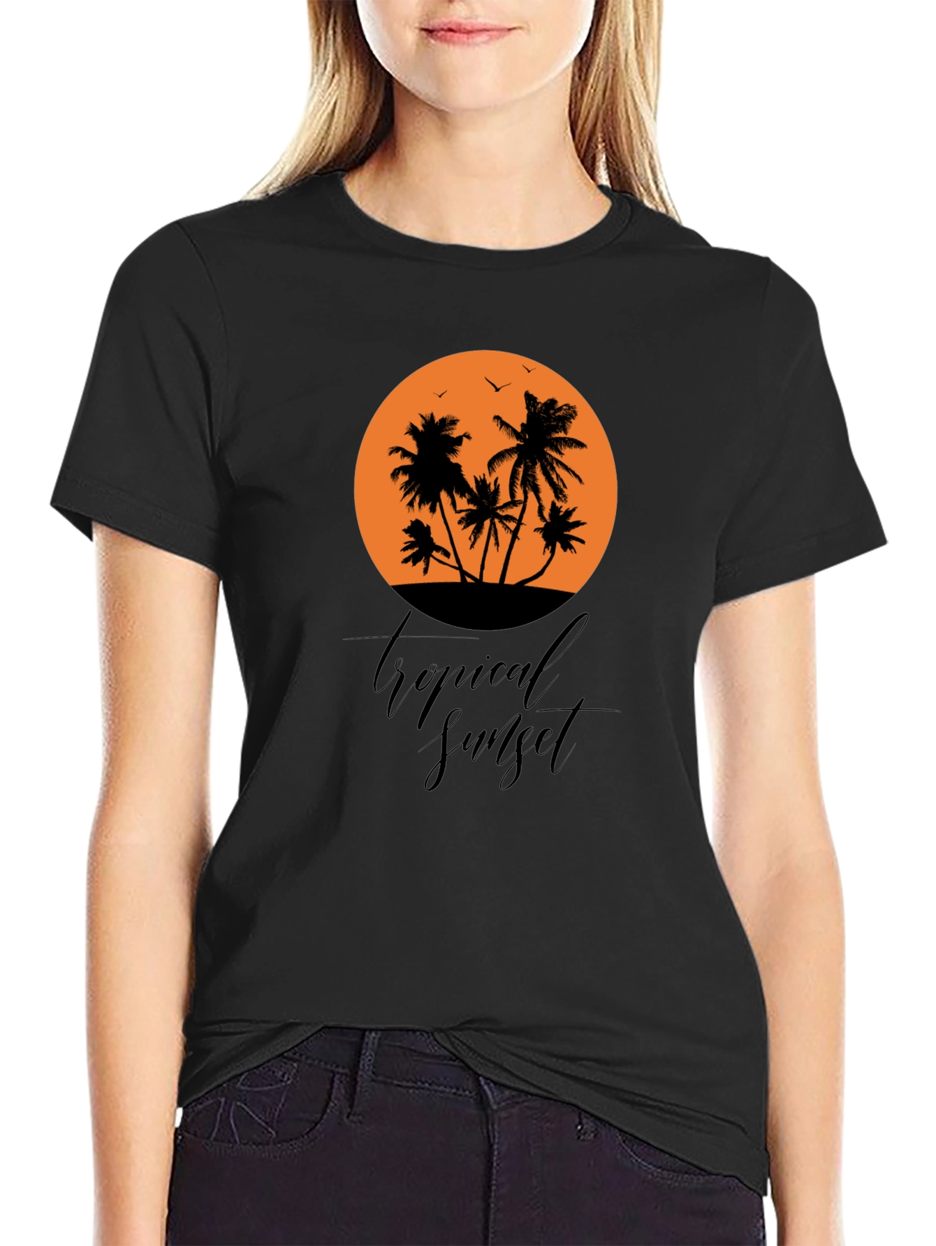 Tropical Sunset Black Graphic T-Shirt