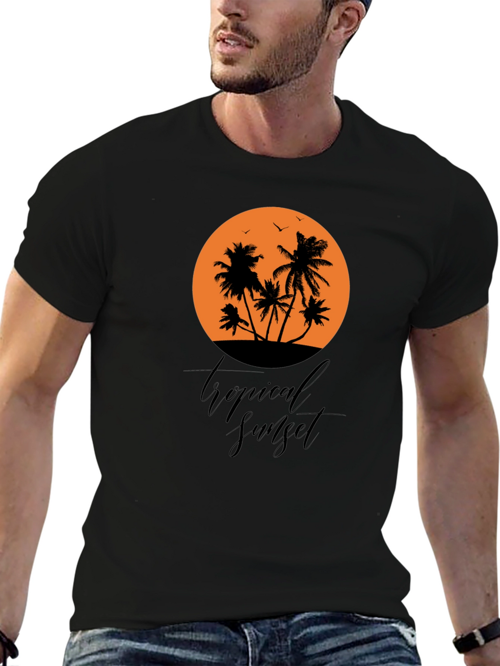 Tropical Sunset Black Graphic T-Shirt
