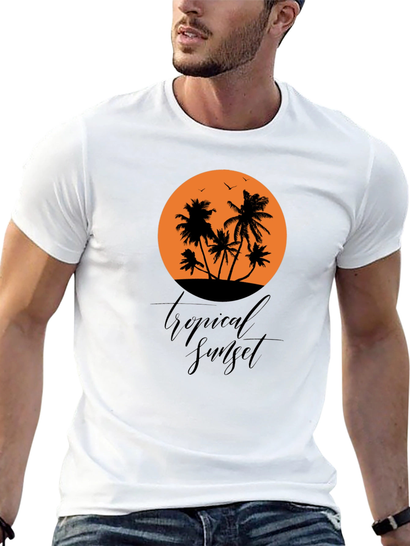 Tropical Sunset Black Graphic T-Shirt