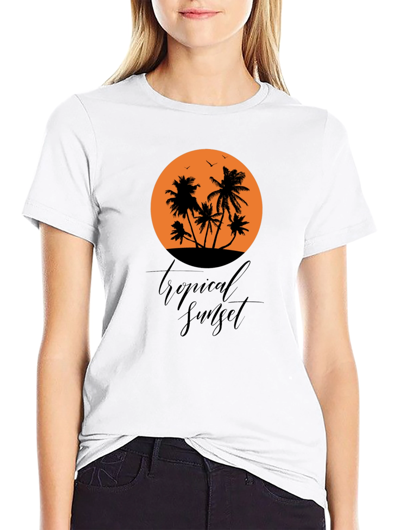 Tropical Sunset Black Graphic T-Shirt
