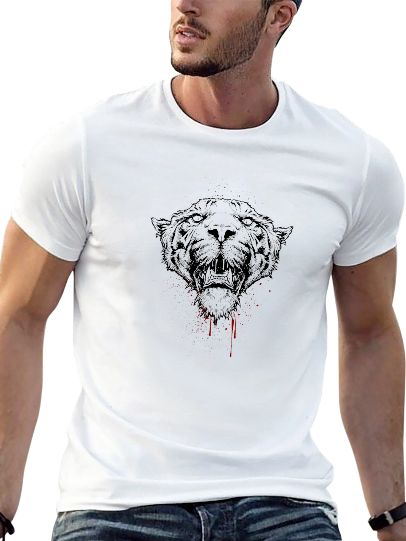 Mens Black T-Shirt with Jaguar Graphic Print