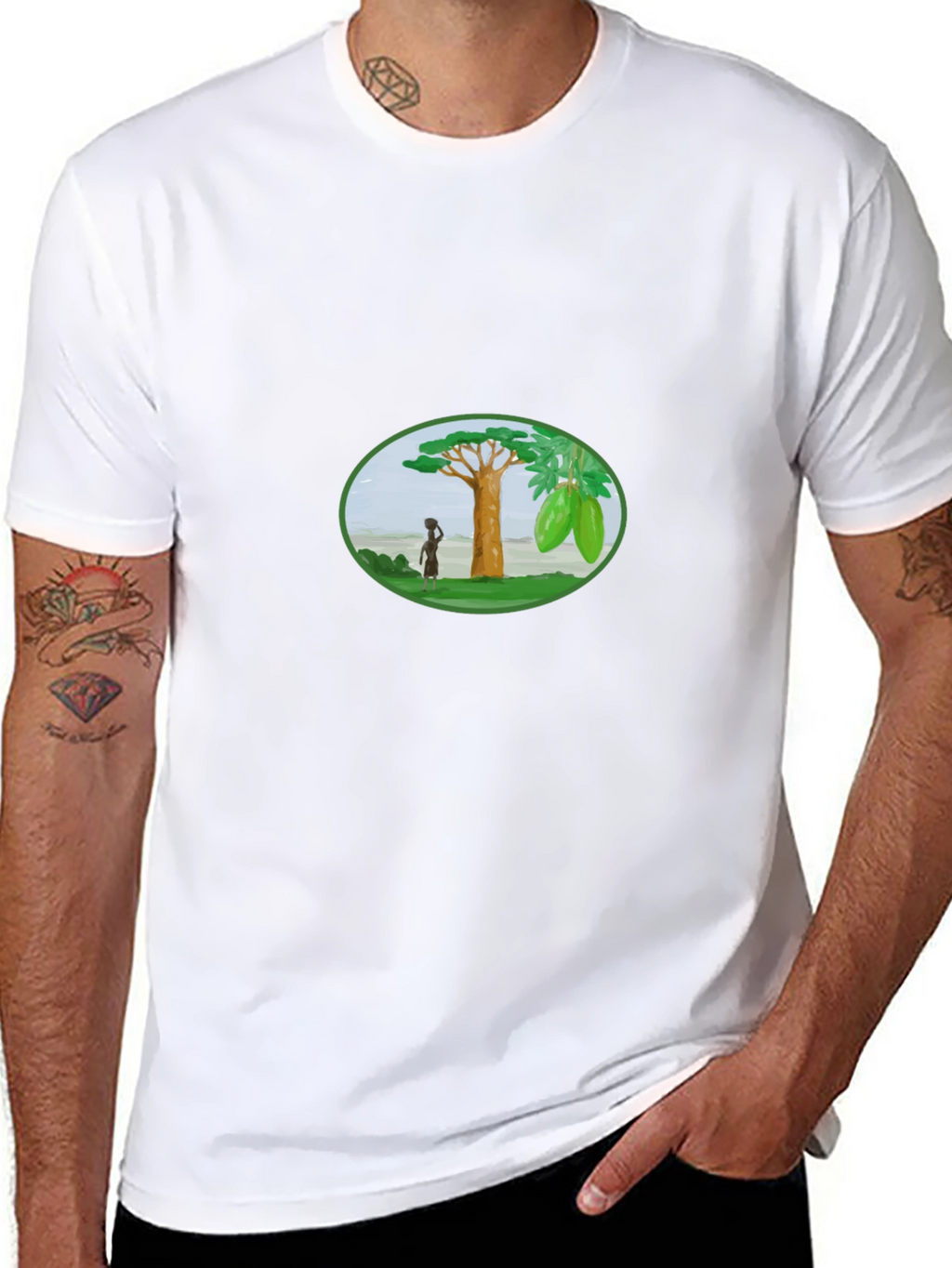 Black T-Shirt with Artistic Baobab Tree Design