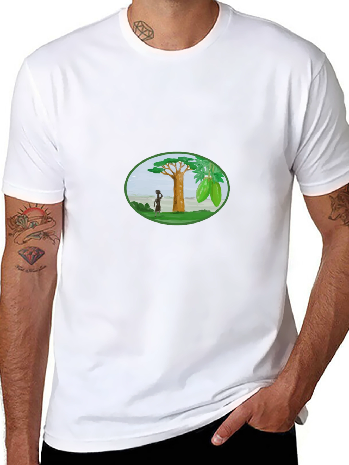 Black T-Shirt with Artistic Baobab Tree Design