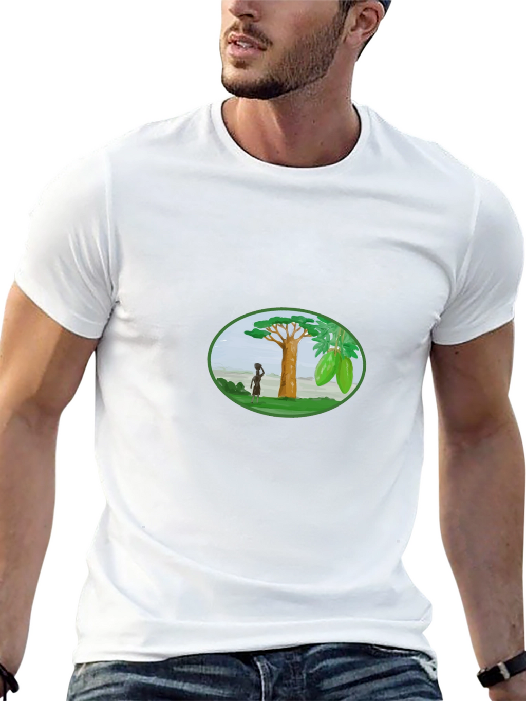 Black T-Shirt with Artistic Baobab Tree Design