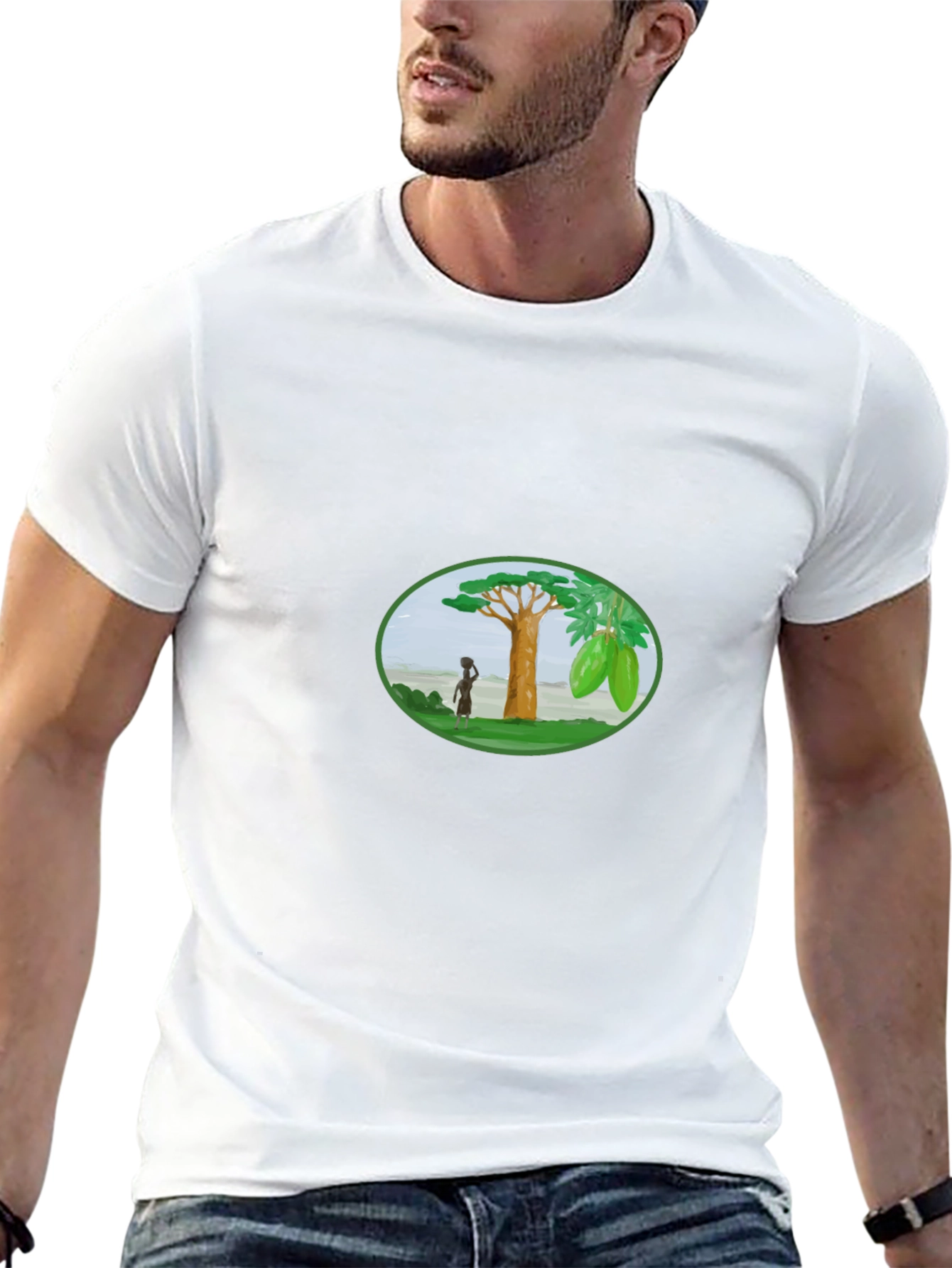 Black T-Shirt with Artistic Baobab Tree Design