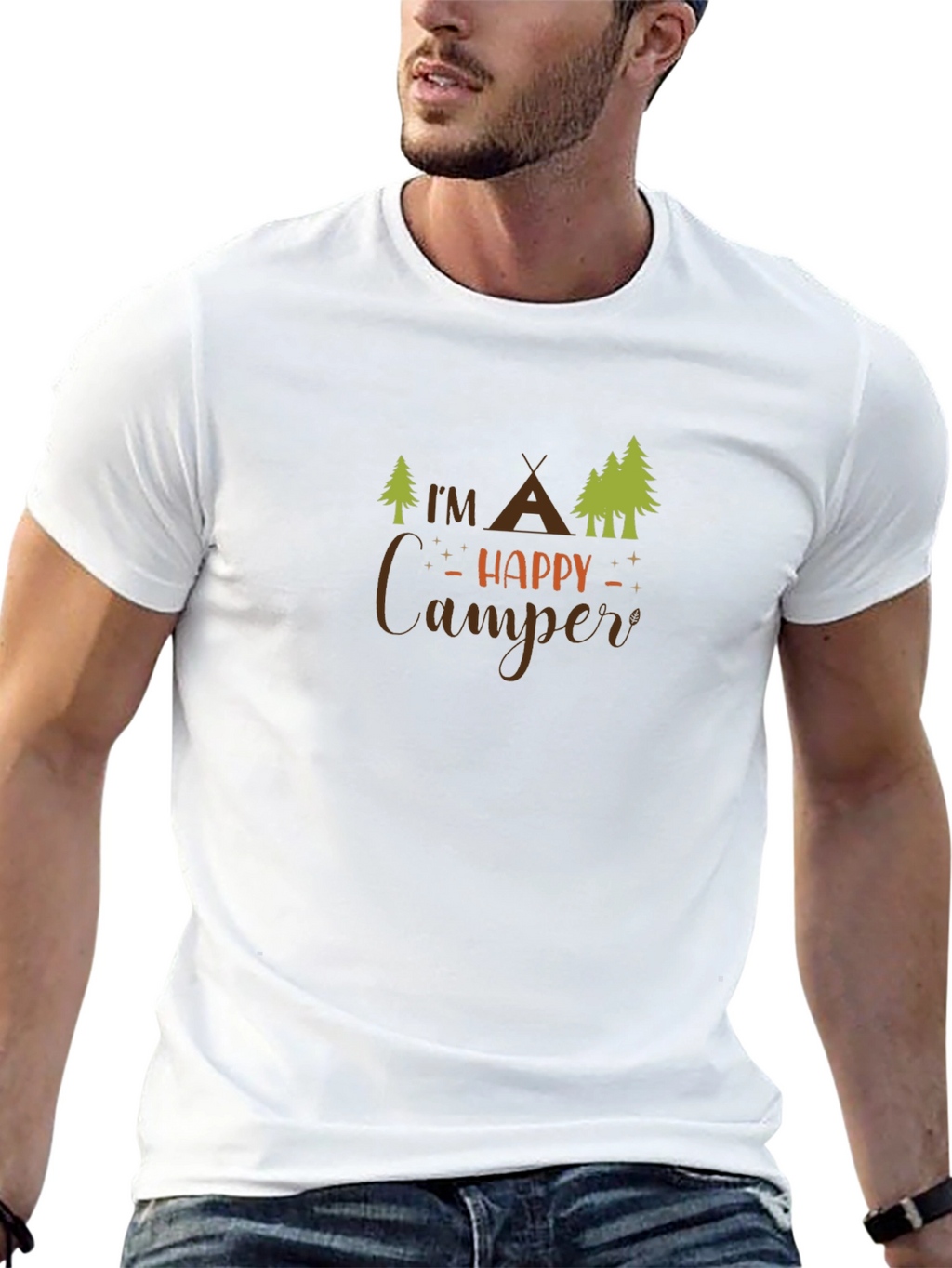Happy Camper Black Tee - Outdoor Adventure Shirt
