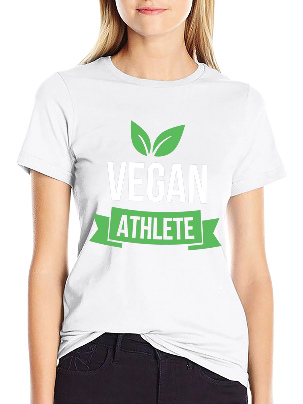 Vegan Athlete Black T-Shirt with Green Leaf Design